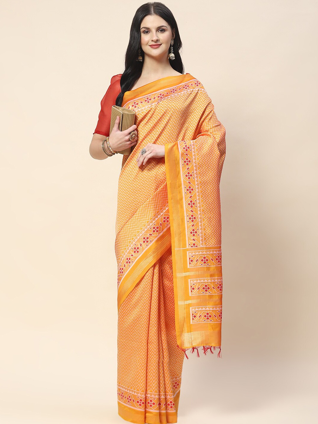 

Meena Bazaar Woven Design Art Silk Saree, Mustard