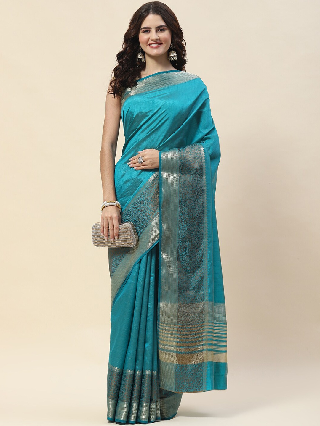 

Meena Bazaar Zari Art Silk Saree, Blue
