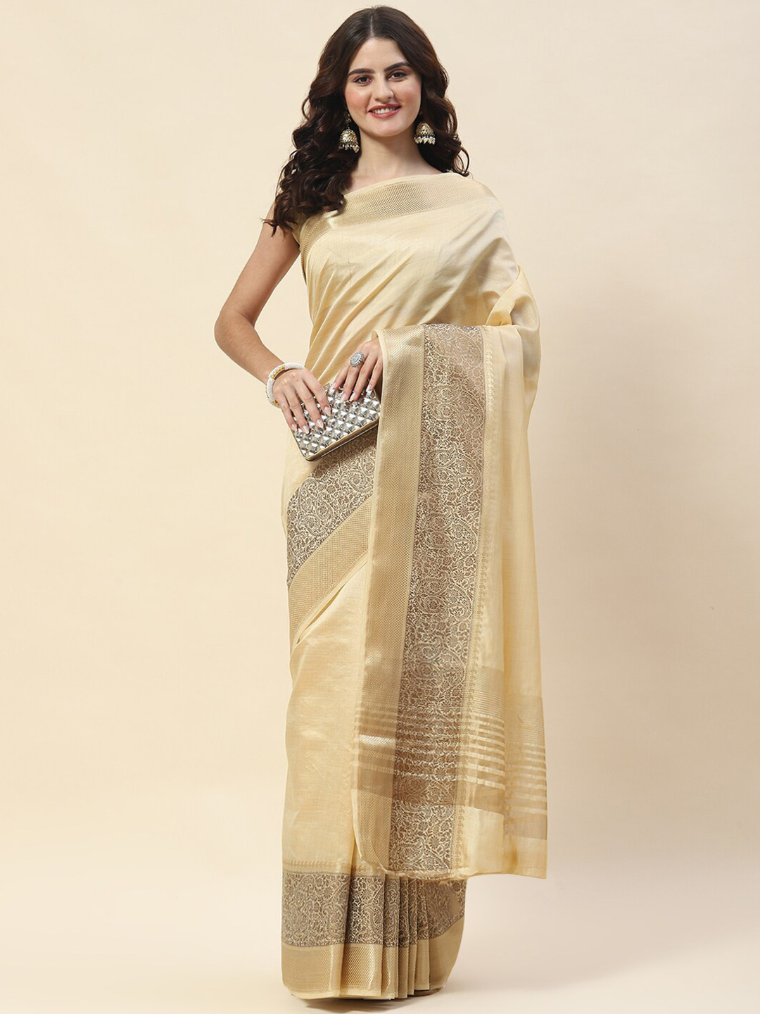 

Meena Bazaar Woven Design Zari Saree, Beige