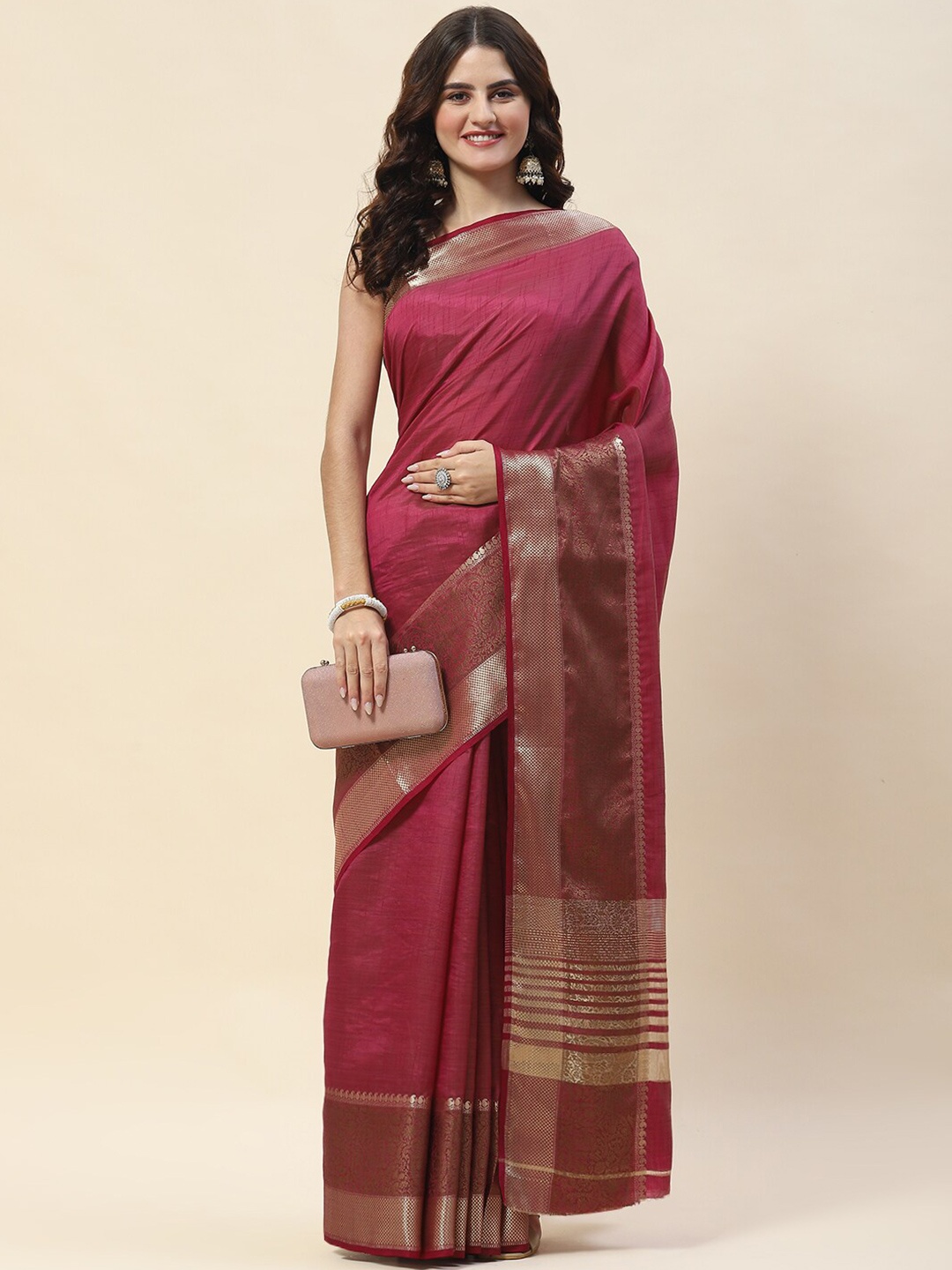 

Meena Bazaar Woven Design Zari Saree, Burgundy