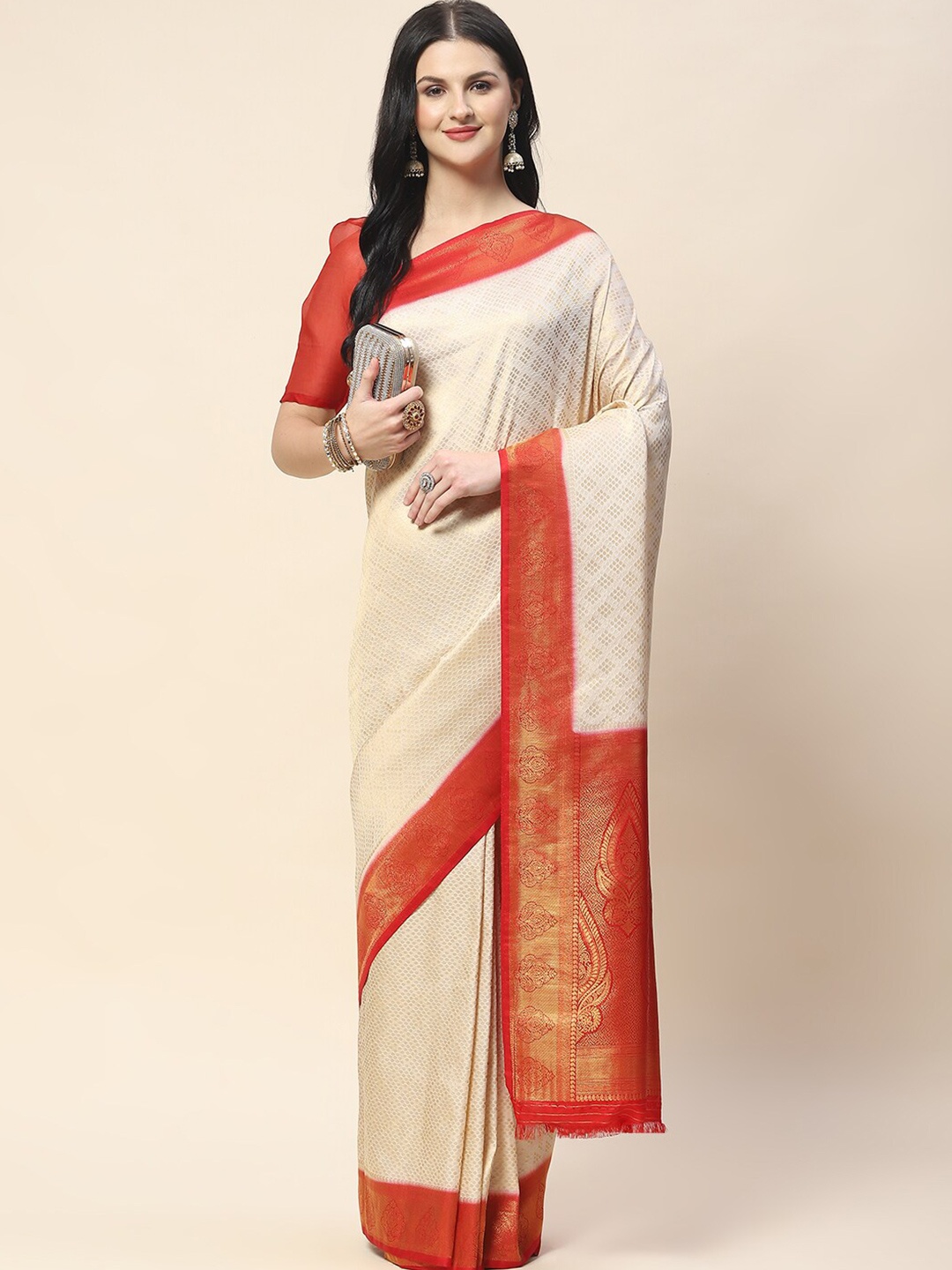 

Meena Bazaar Woven Design Zari Art Silk Saree, Cream