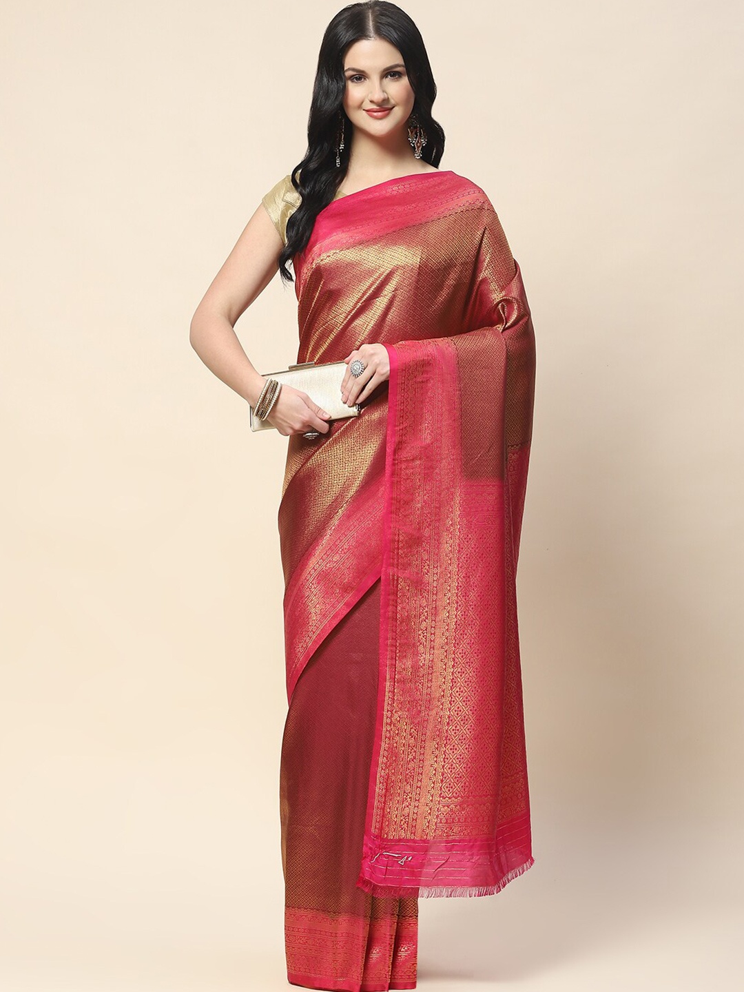 

Meena Bazaar Woven Design Zari Saree, Burgundy
