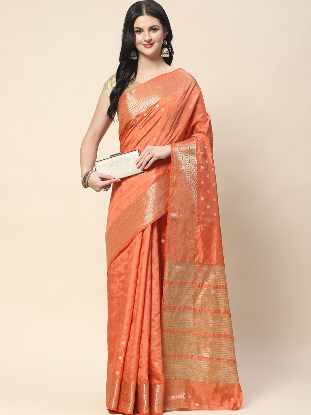 

Meena Bazaar Ethnic Motifs Zari Art Silk Saree, Peach