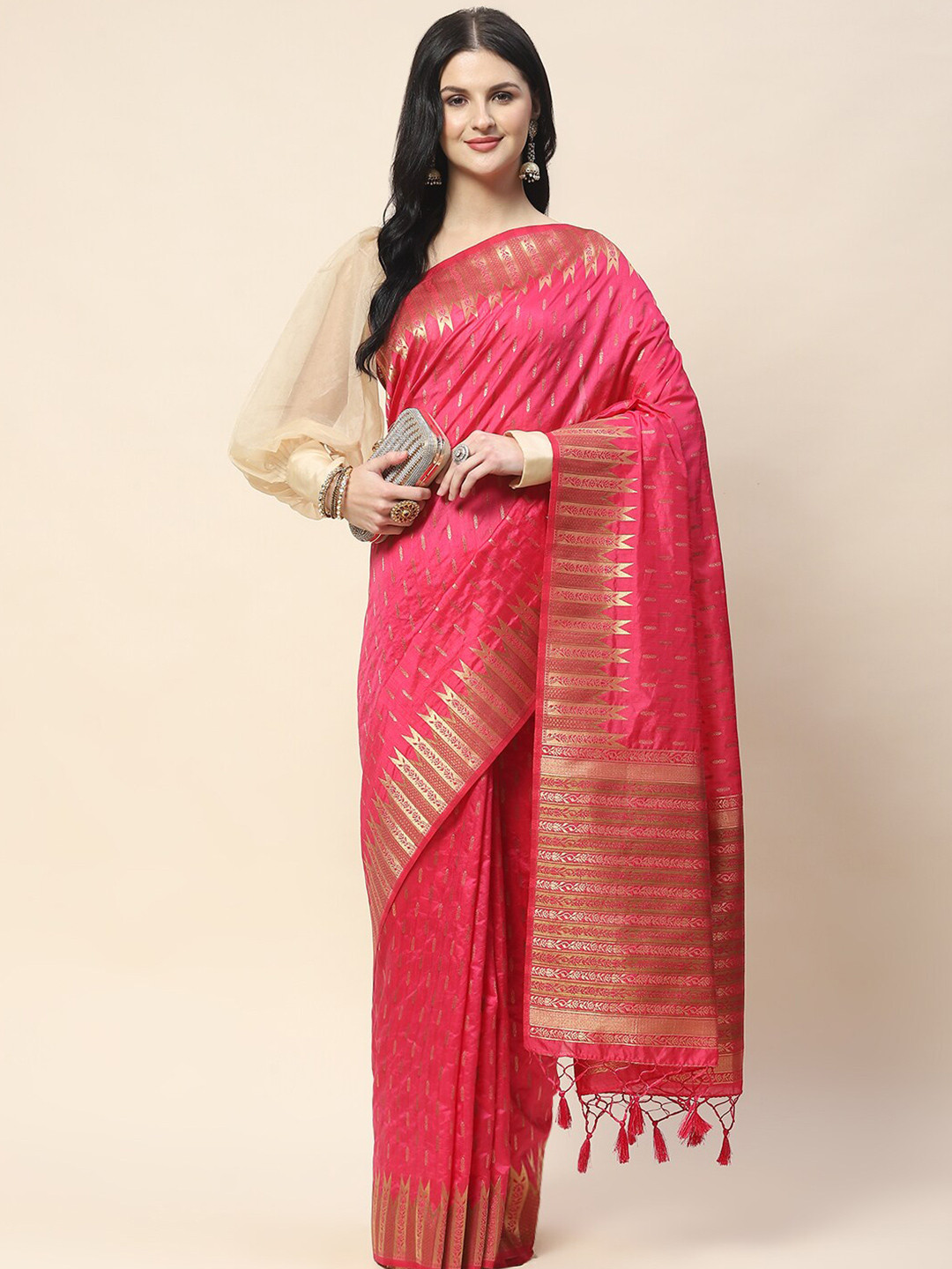 

Meena Bazaar Woven Design Zari Saree, Pink
