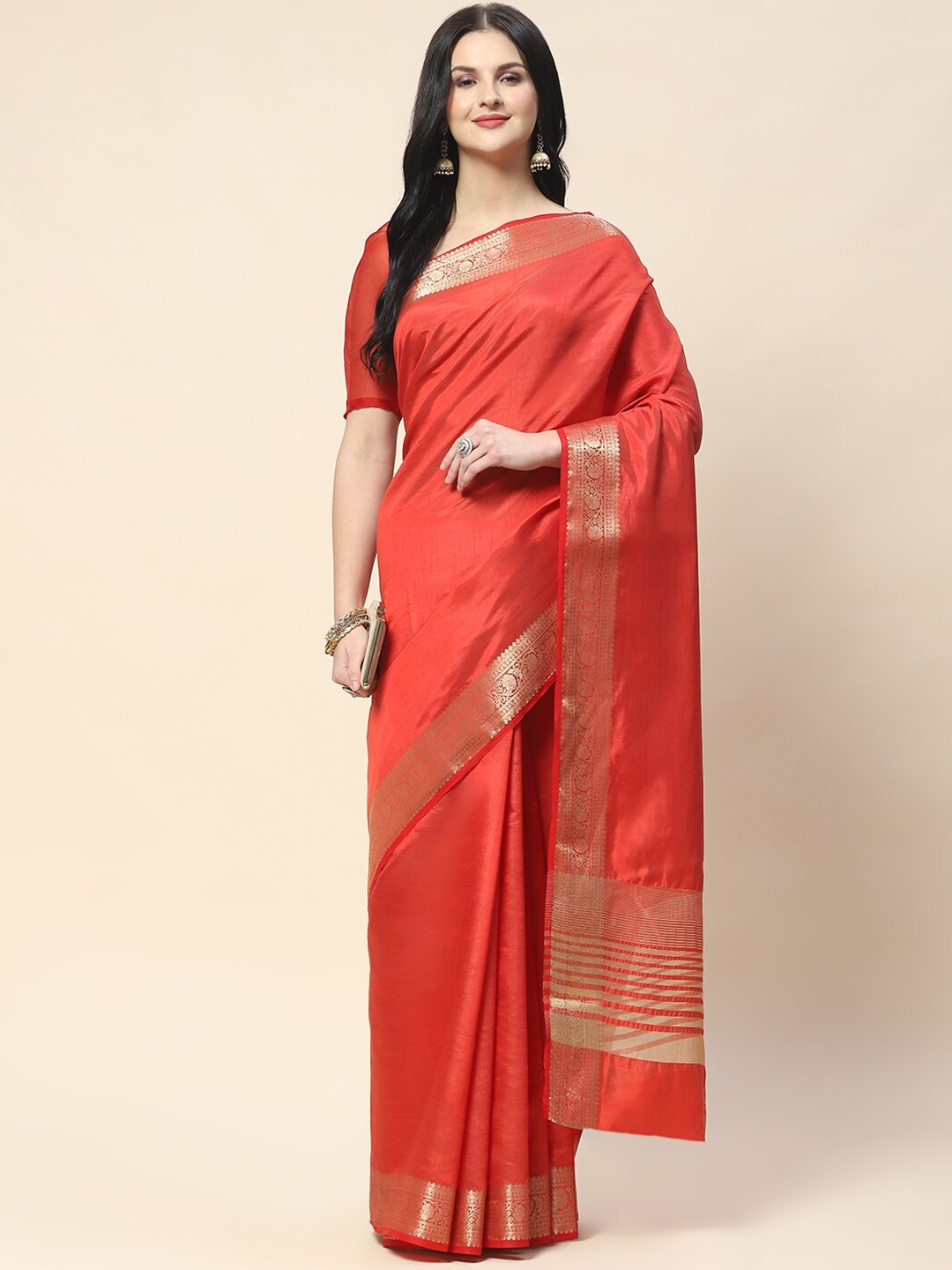 

Meena Bazaar Woven Design Zari Saree, Red