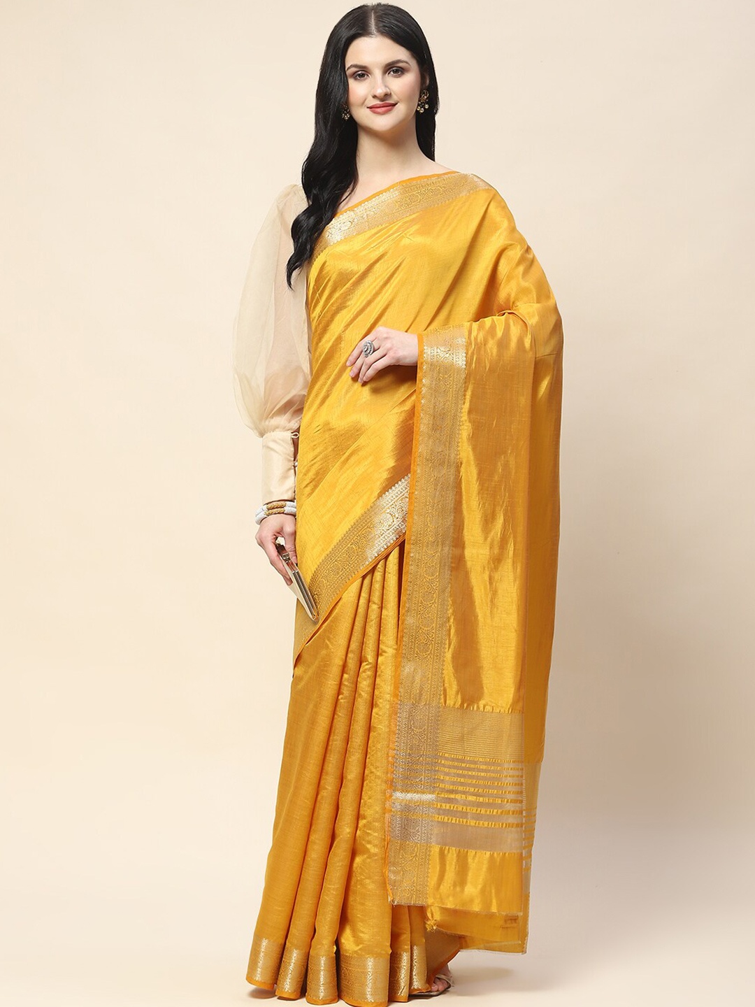 

Meena Bazaar Zari Art Silk Saree, Mustard