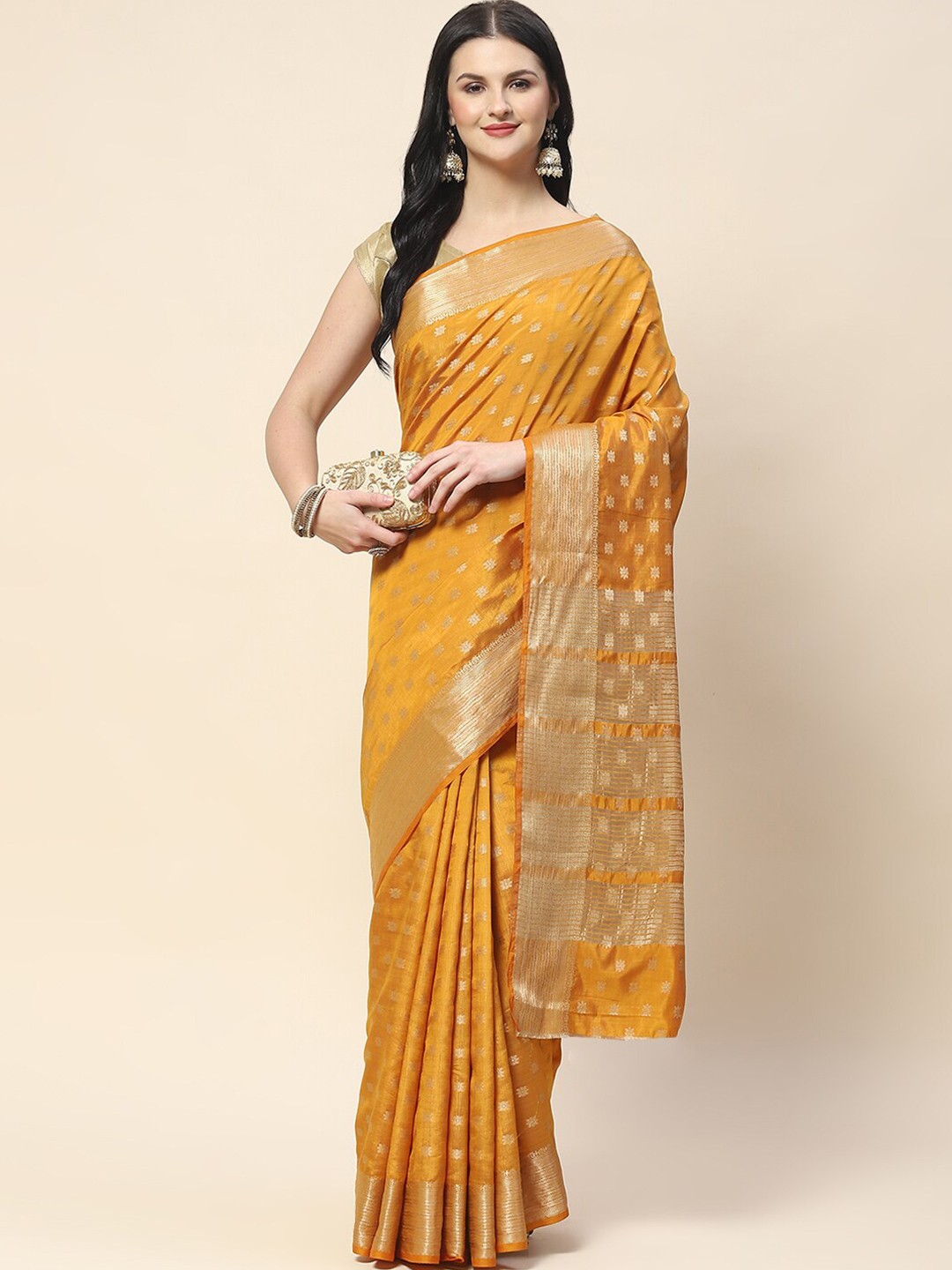 

Meena Bazaar Woven Design Zari Art Silk Saree, Mustard