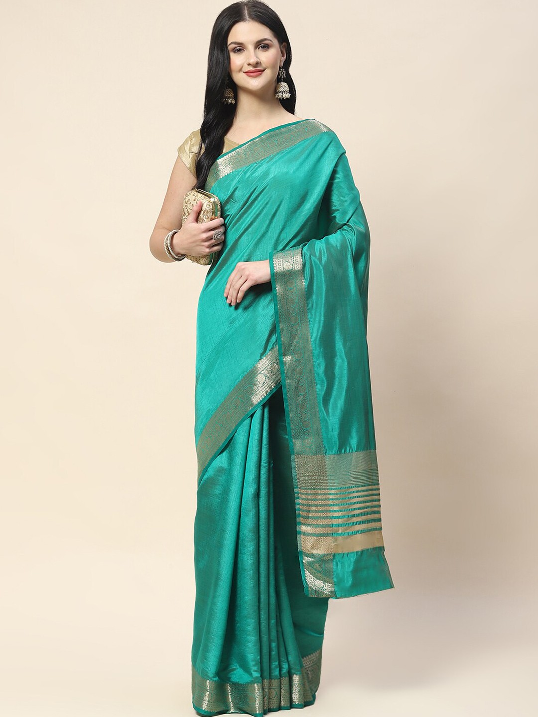 

Meena Bazaar Woven Design Zari Saree, Green