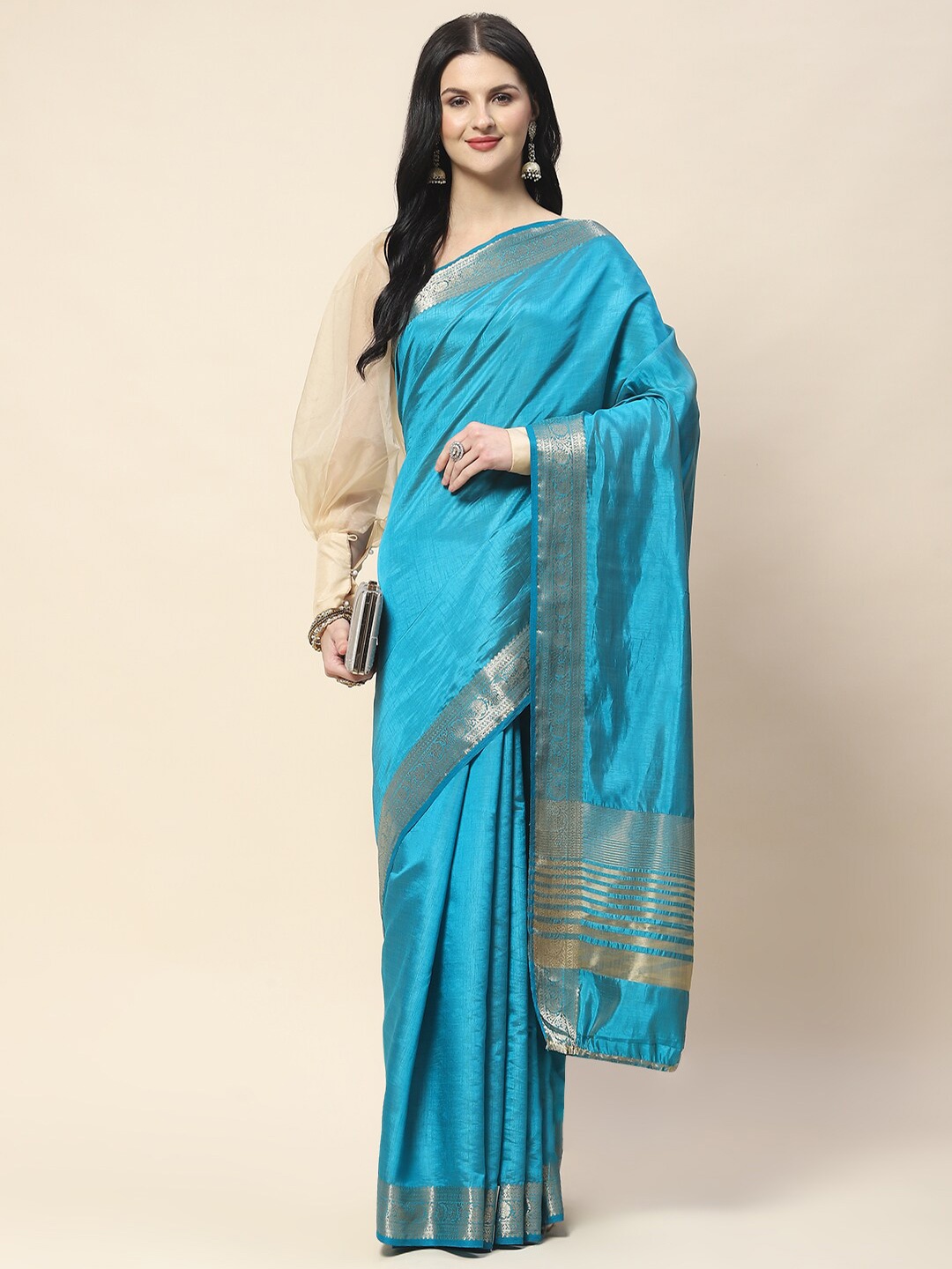 

Meena Bazaar Zari Party Saree, Blue