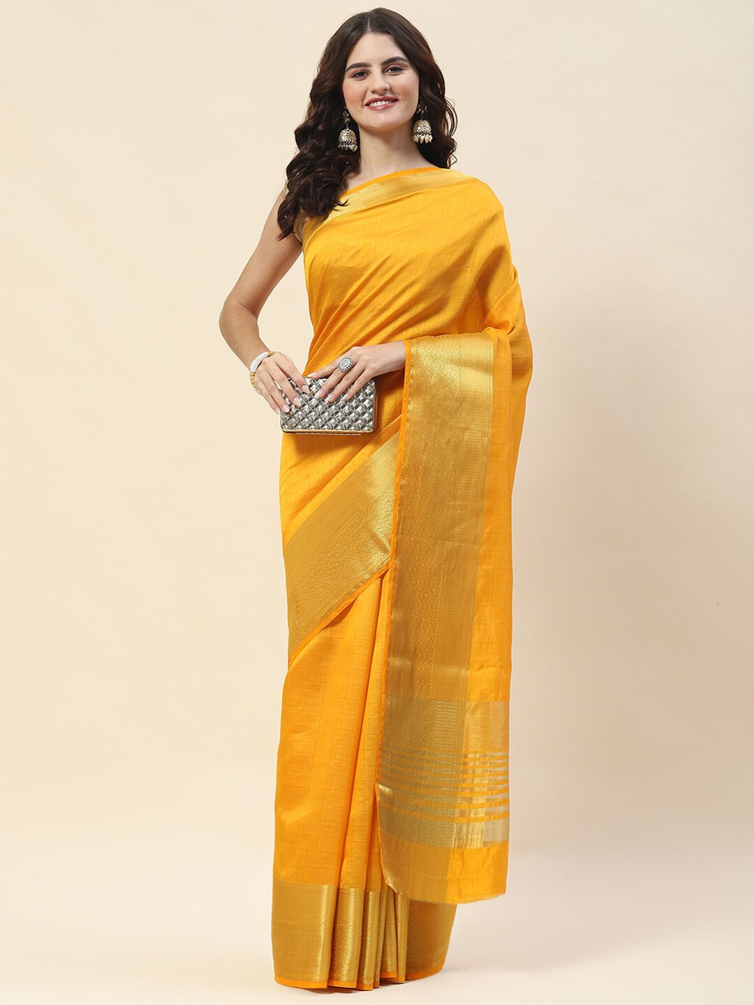 

Meena Bazaar Ethnic Motifs Woven Design Zari Saree, Yellow