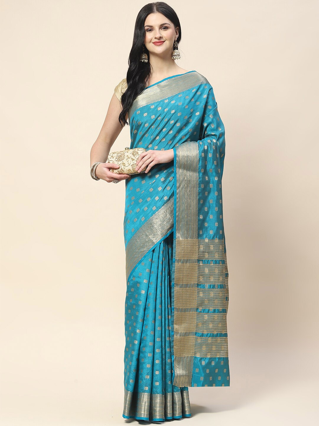 

Meena Bazaar Woven Design Zari Art Silk Handloom Saree, Blue