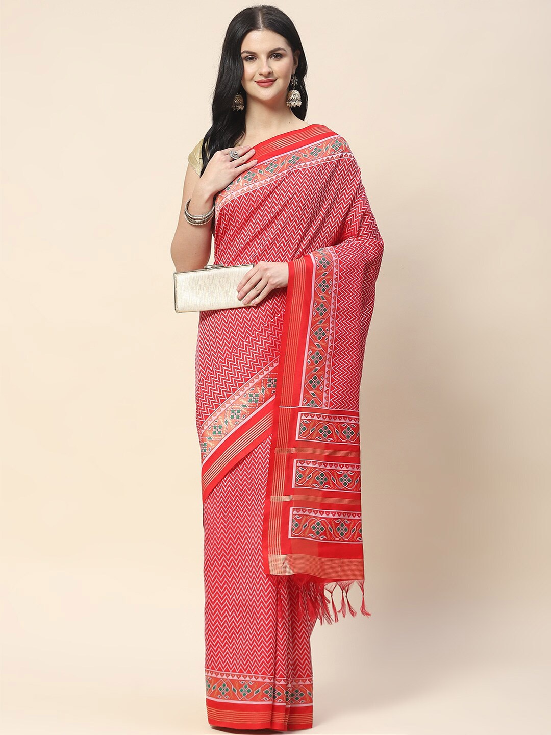 

Meena Bazaar Woven Design Art Silk Saree, Red