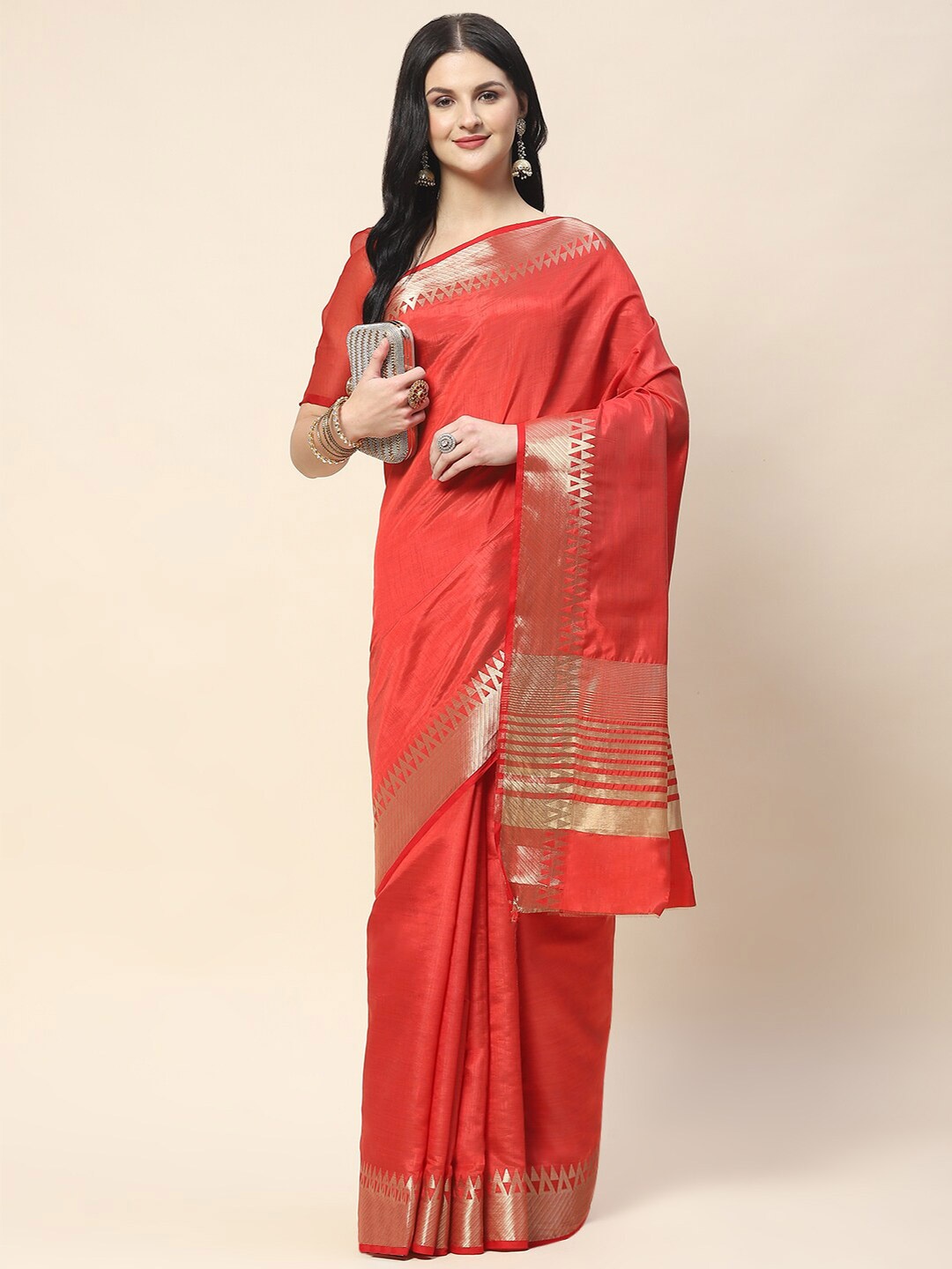 

Meena Bazaar Zari Art Silk Saree, Red