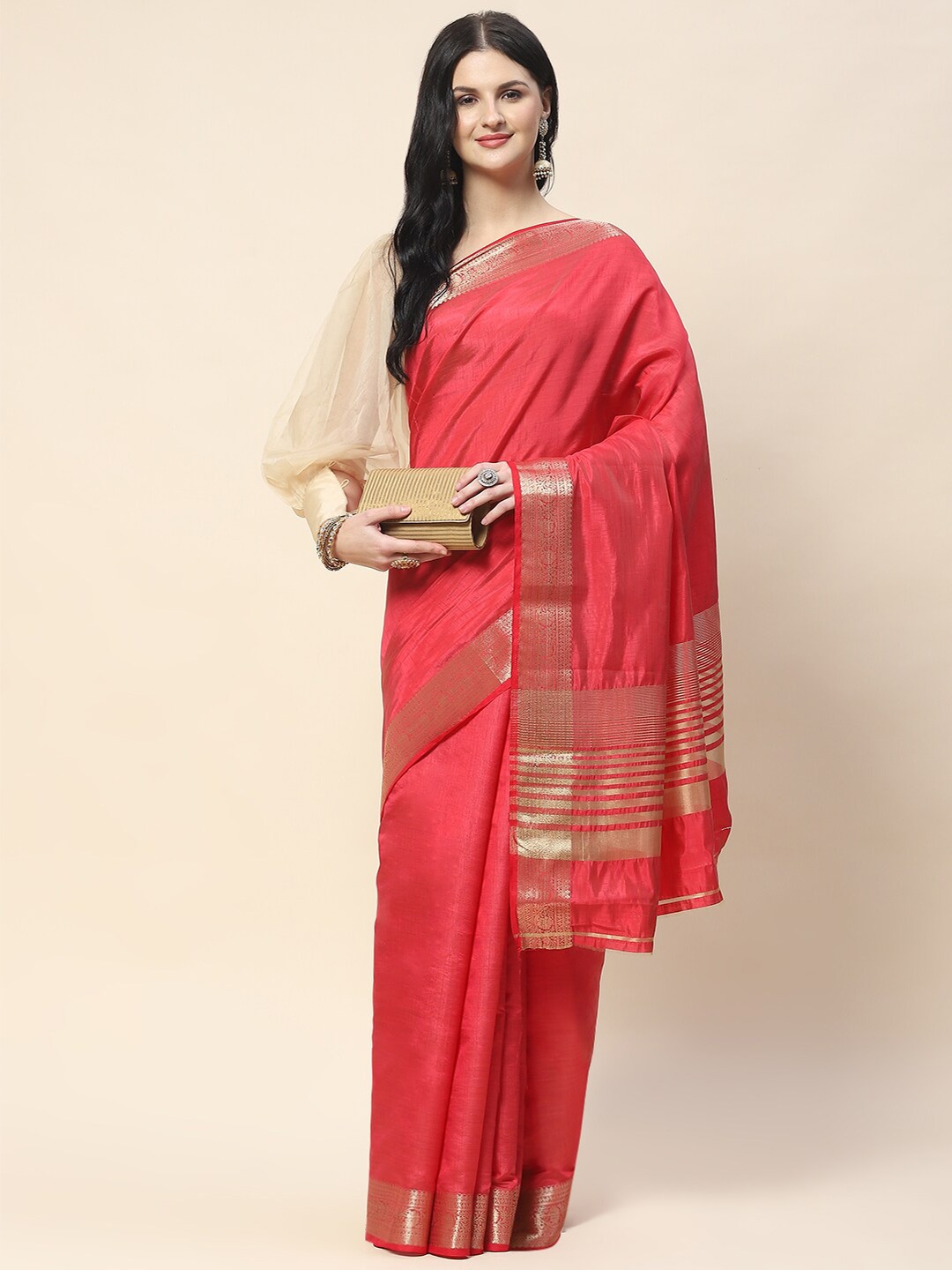 

Meena Bazaar Woven Design Zari Saree, Pink