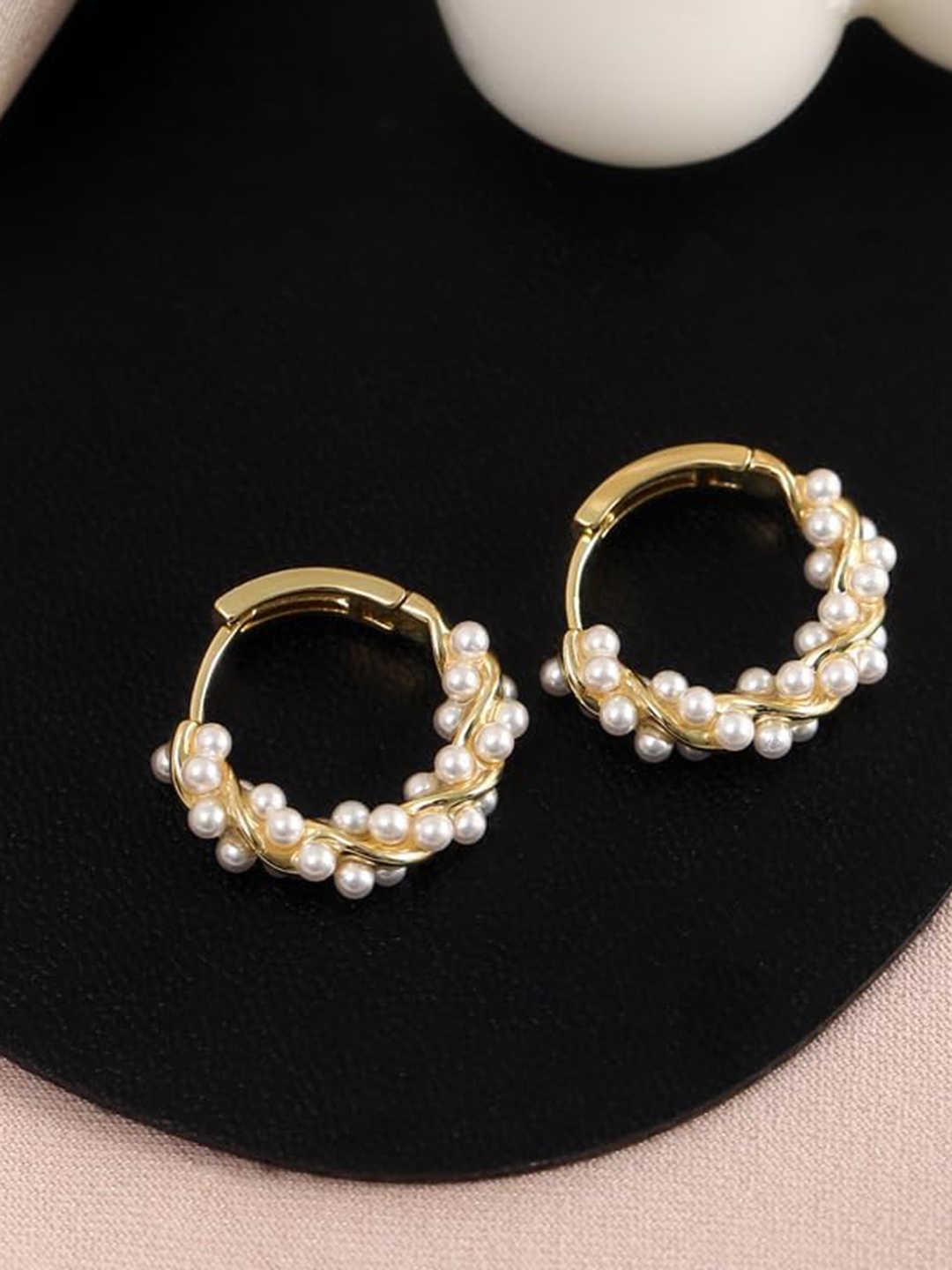 

VIEN Gold-Plated Beads Beaded Circular Hoop Earrings