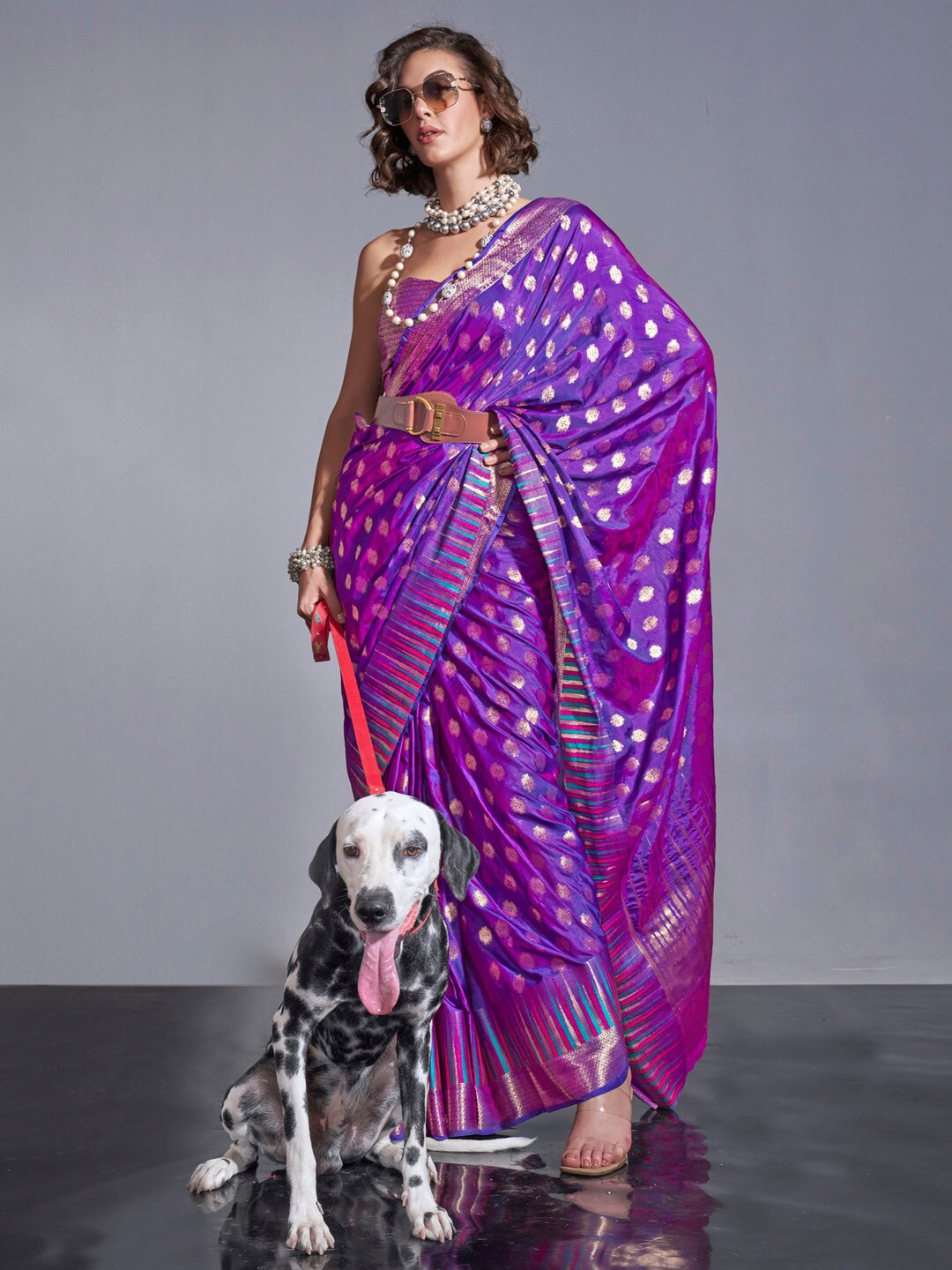 

Mitera Woven Design Zari Banarasi Saree, Purple
