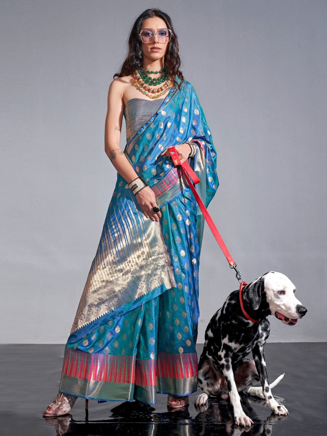 

Mitera Woven Design Zari Banarasi Saree, Teal