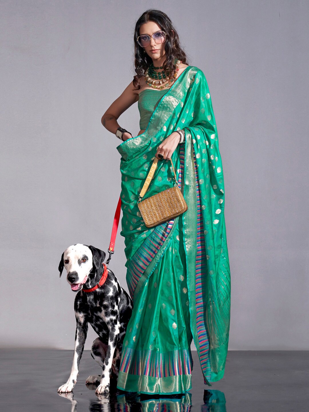 

Mitera Woven Design Zari Banarasi Saree, Teal