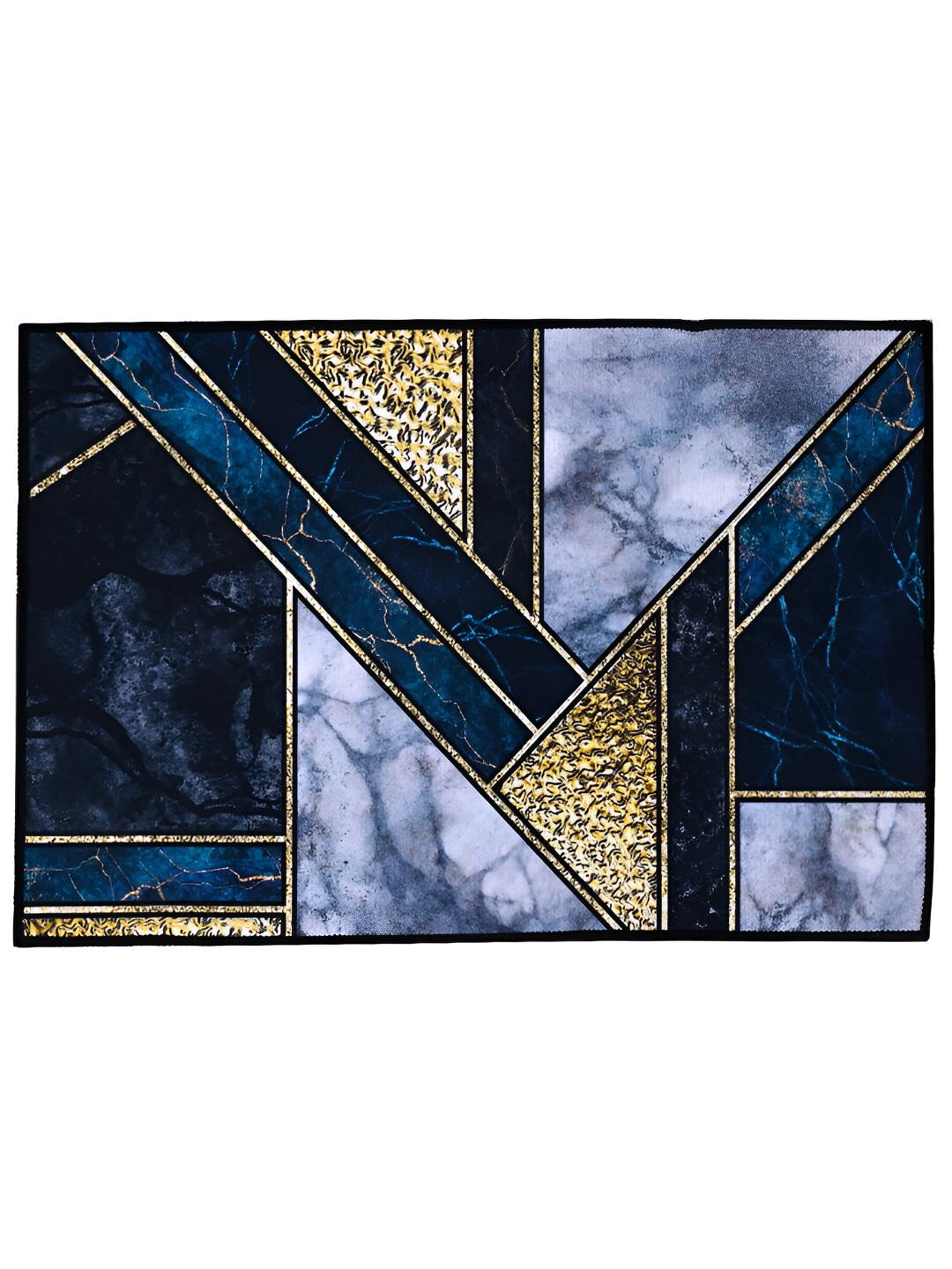 

Cortina Navy Blue & Blue Self-Designed Anti-Skid Door Mat