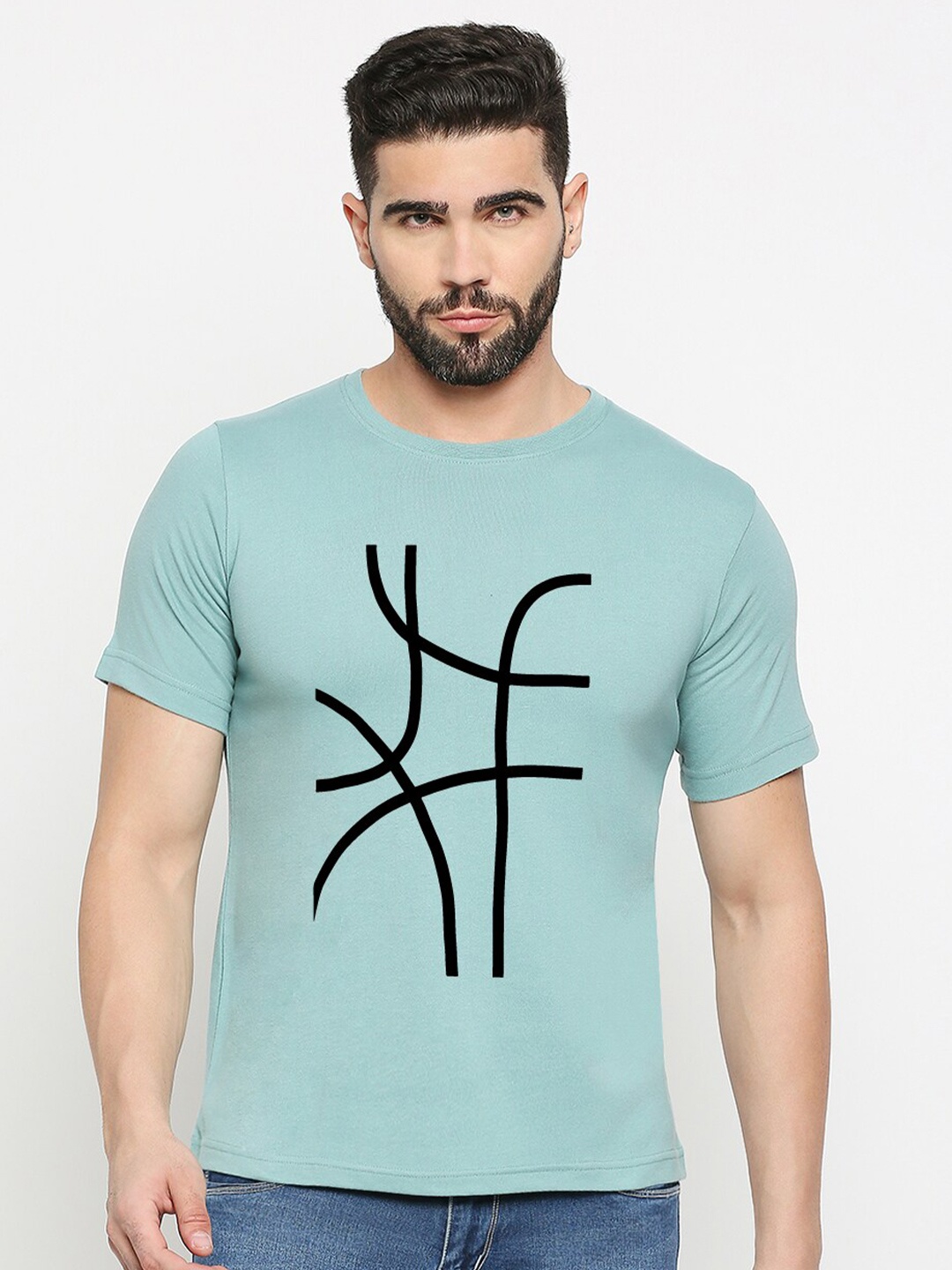 

MOD ECRU Unisex Abstract Printed Cotton Regular Fit T-shirt, Green