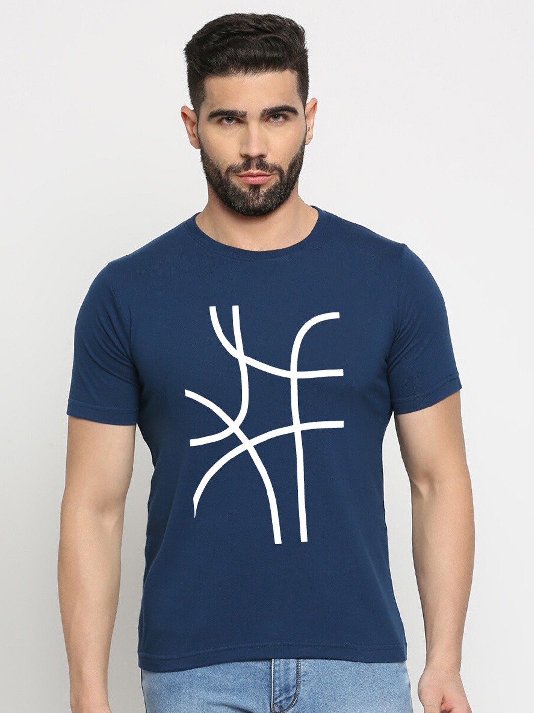 

MOD ECRU Unisex Abstract Printed Cotton Regular Fit T-shirt, Blue