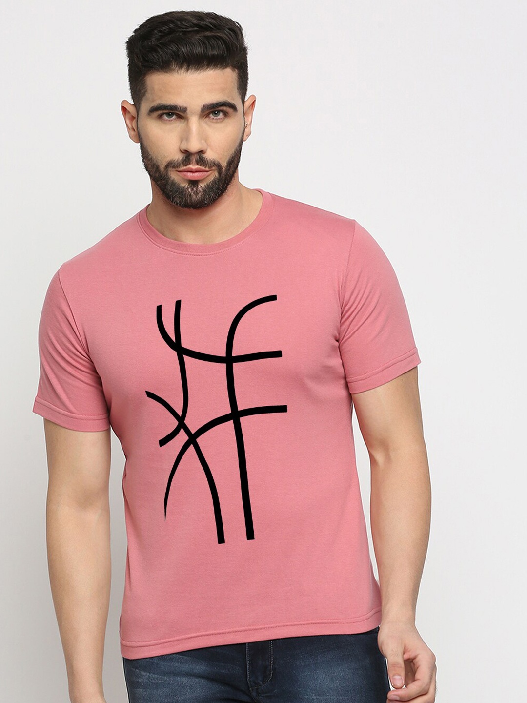 

MOD ECRU Unisex Abstract Printed Cotton Regular Fit T-shirt, Pink