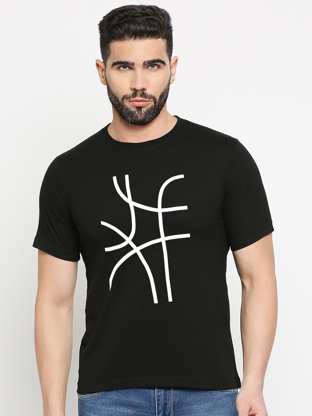 

MOD ECRU Unisex Abstract Printed Cotton Regular Fit T-shirt, Black