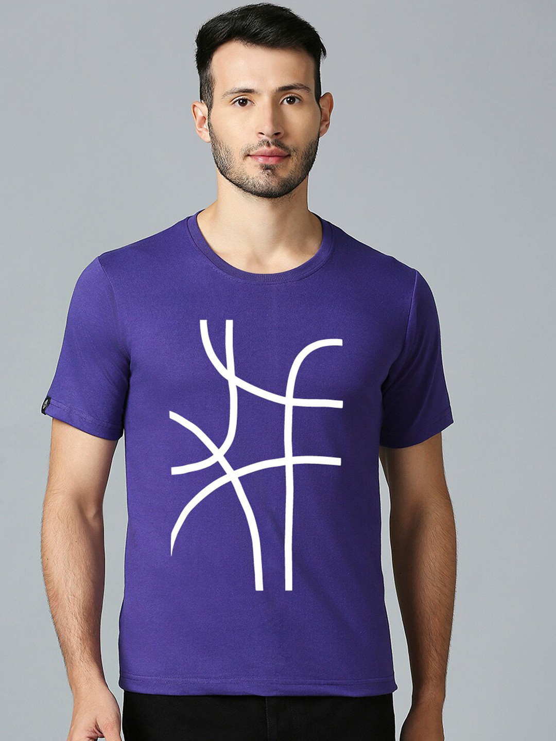 

MOD ECRU Typography Printed Round Neck Cotton T-shirt, Purple