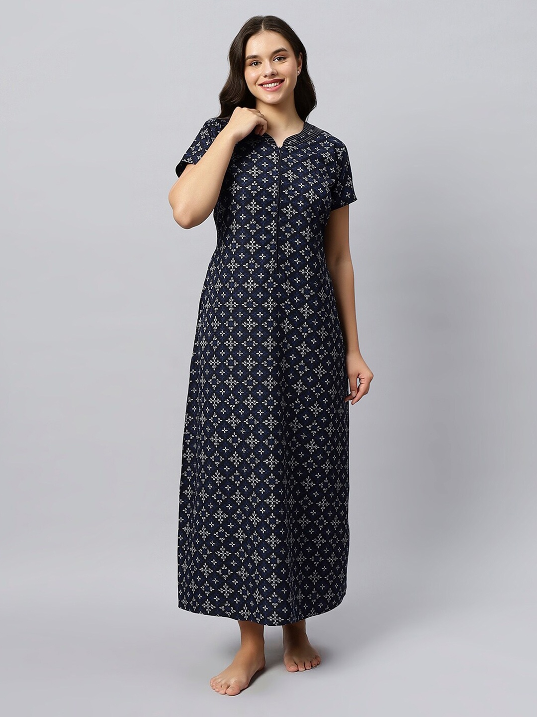 

QUIRA Ethnic Printed Maxi Nightdress, Blue