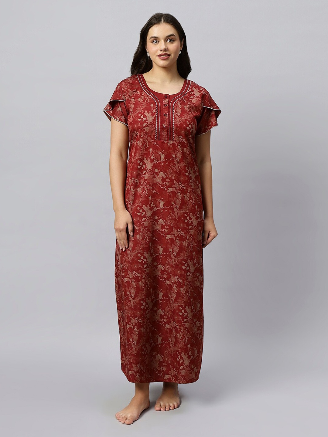 

QUIRA Floral Printed Maxi Nightdress, Red