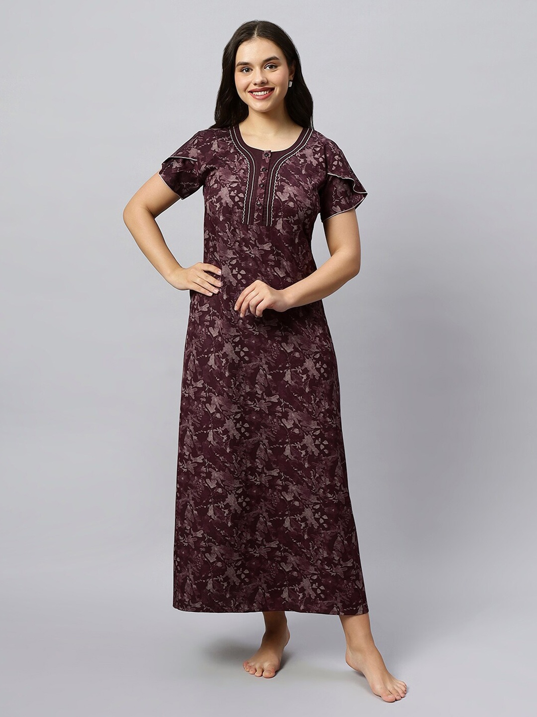 

QUIRA Abstract Printed Maxi Nightdress, Purple