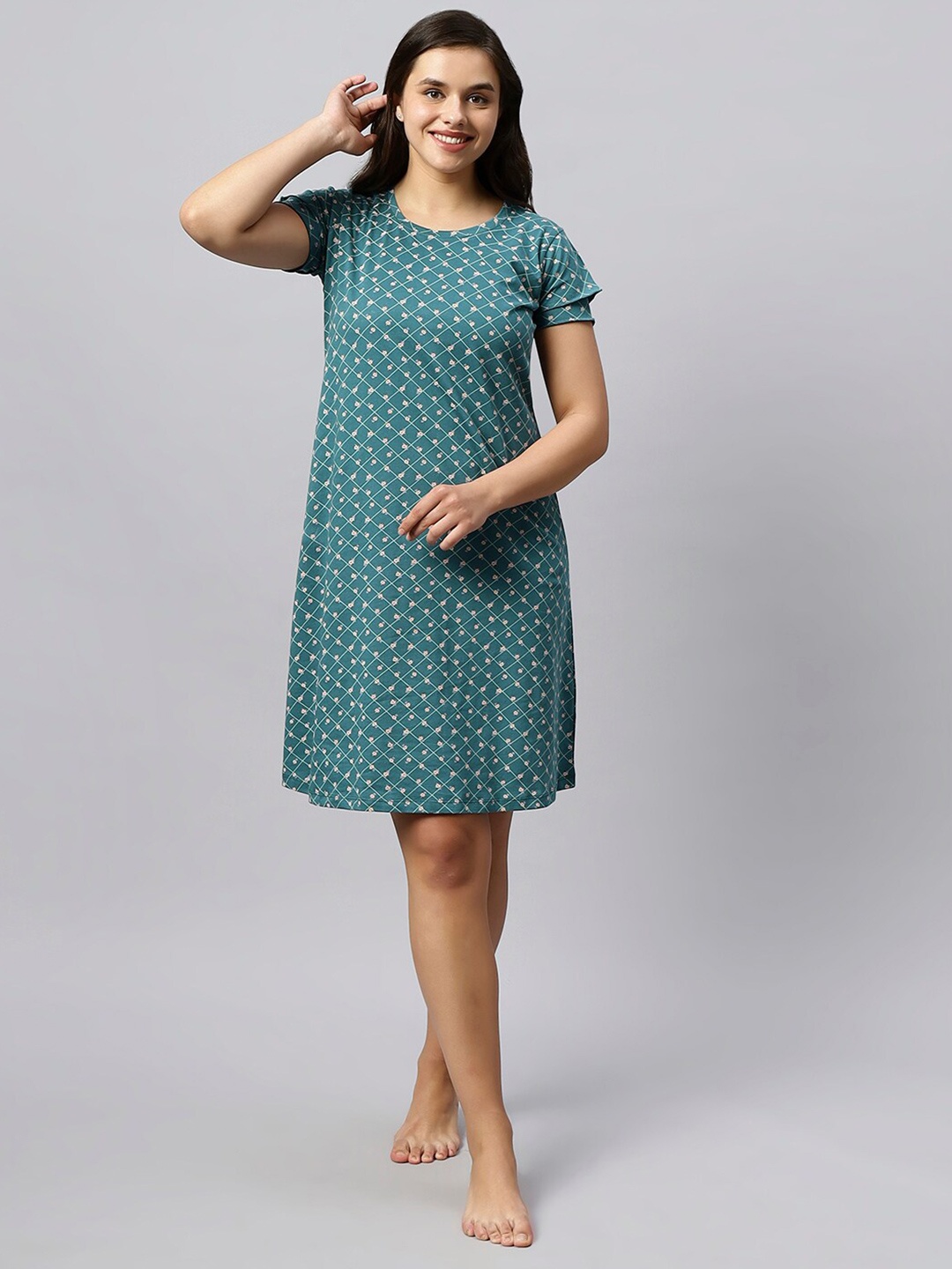 

QUIRA Floral Printed Nightdress, Green