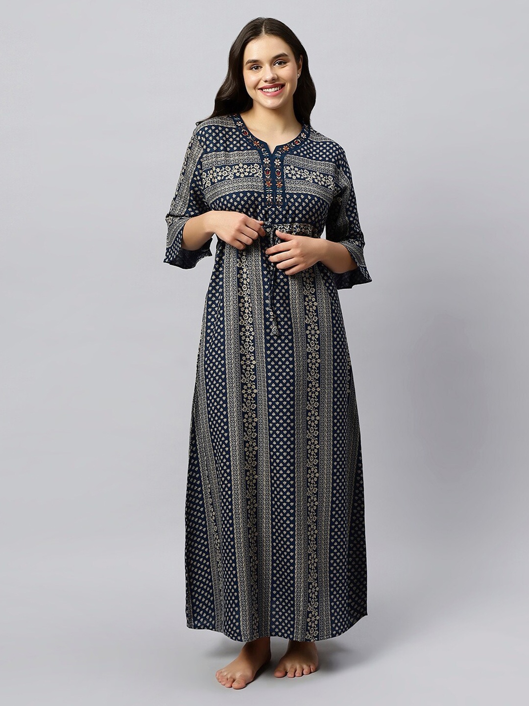 

QUIRA Floral Printed Maxi Nightdress, Blue