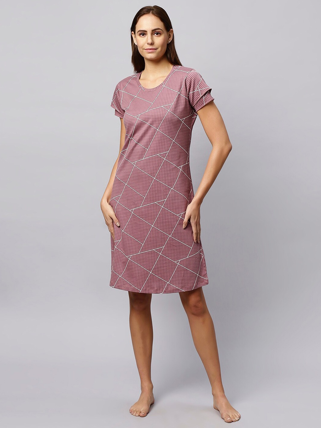 

QUIRA Geometric Printed Nightdress, Peach