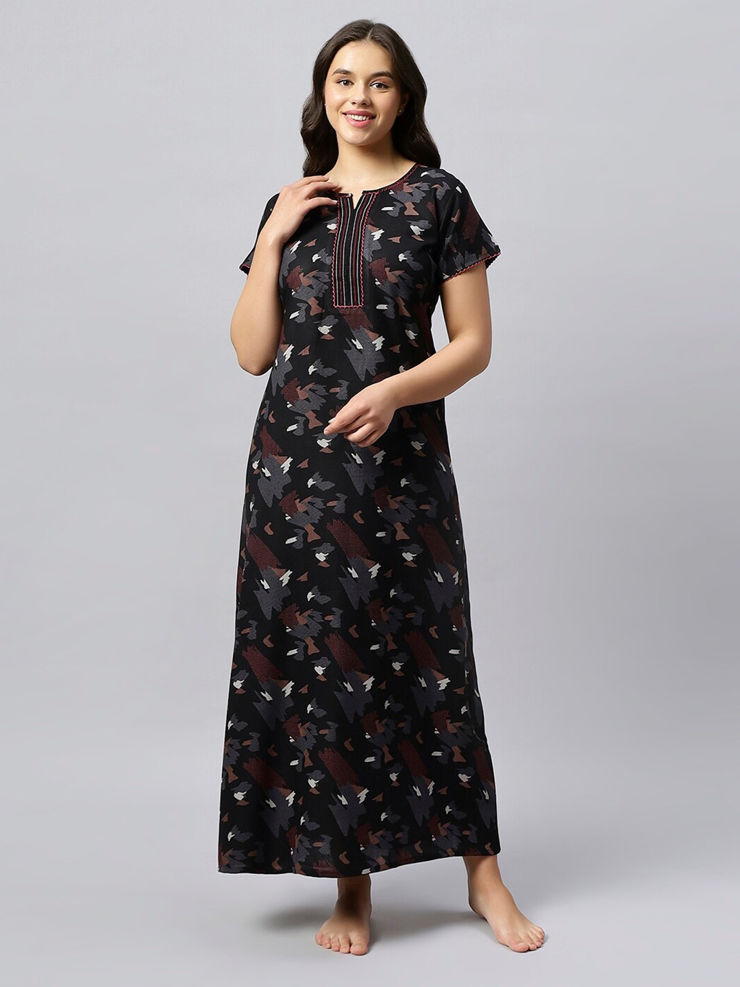 

QUIRA Abstract Printed Maxi Nightdress, Black