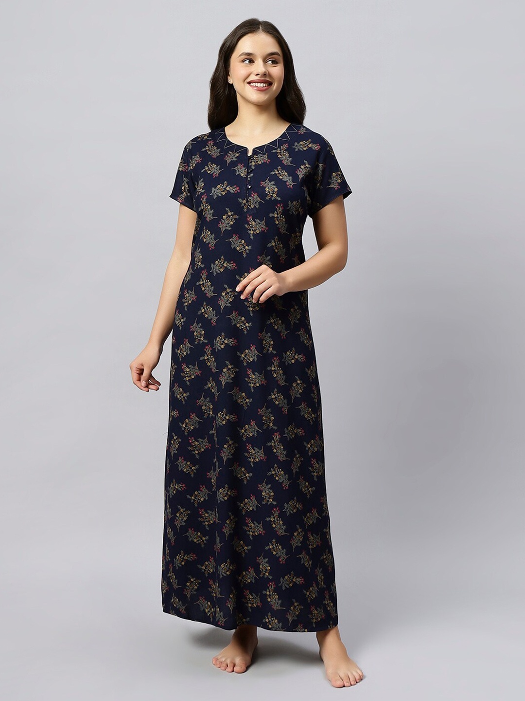 

QUIRA Floral Printed Maxi Nightdress, Blue