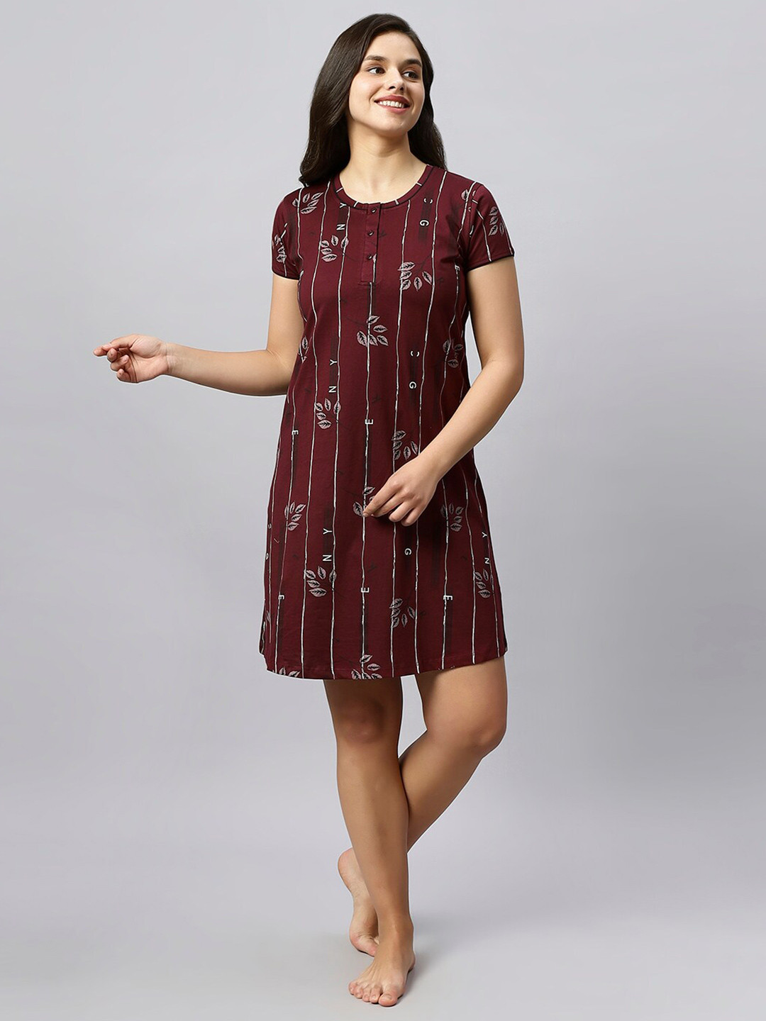 

QUIRA Floral Printed Nightdress, Magenta