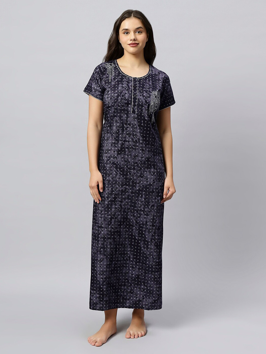 

QUIRA Ethnic Printed Maxi Nightdress, Blue