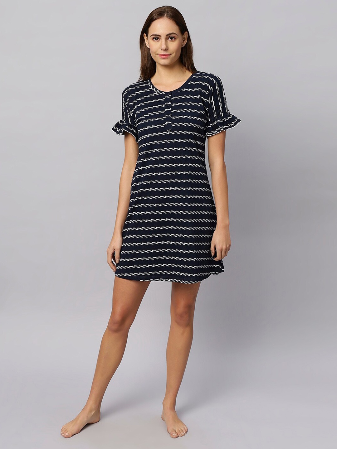 

QUIRA Floral Printed T-shirt Nightdress, Blue