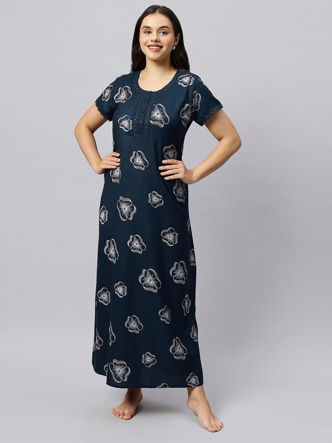 

QUIRA Floral Printed Maxi Nightdress, Blue