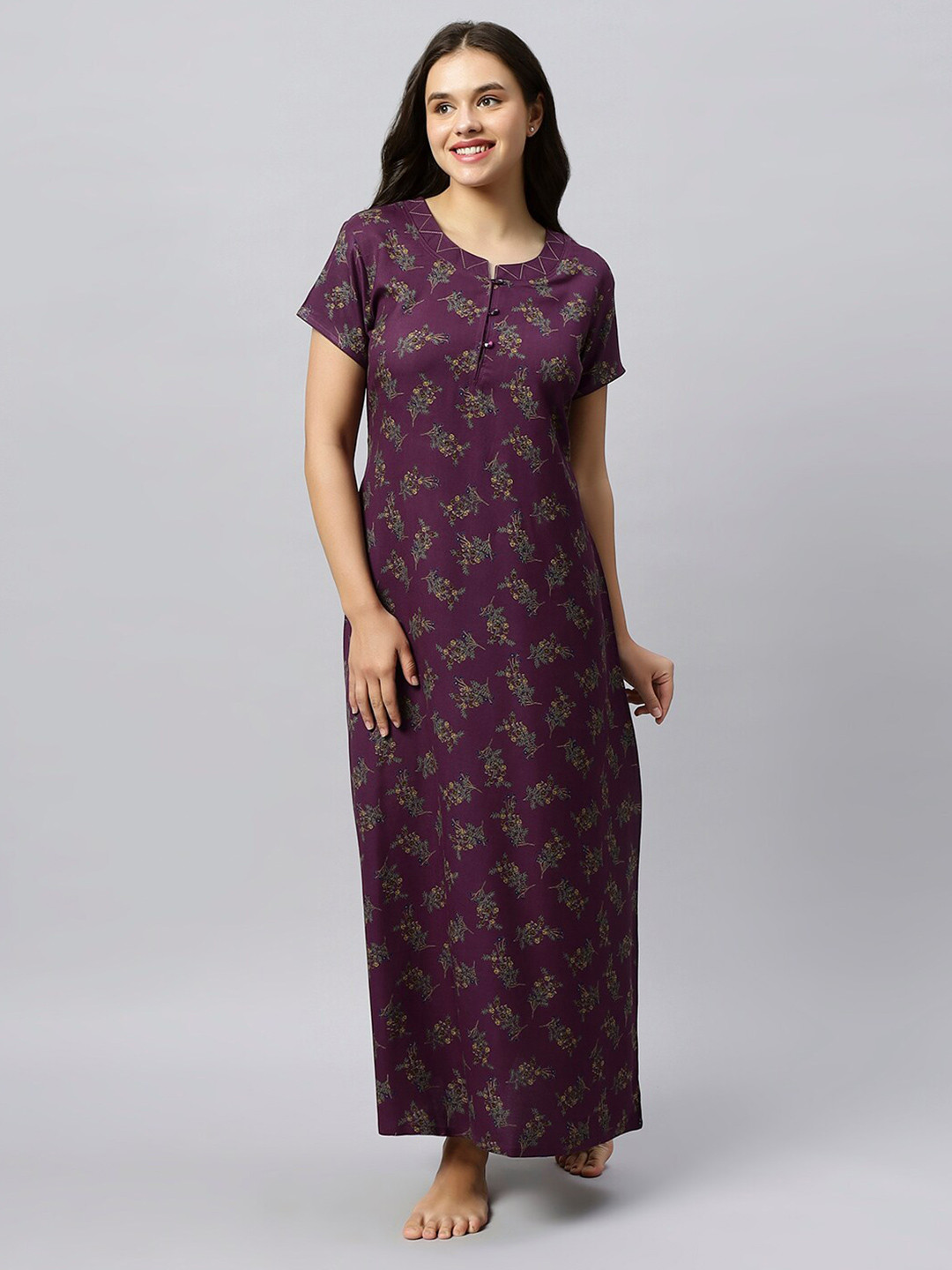 

QUIRA Floral Printed Maxi Nightdress, Burgundy