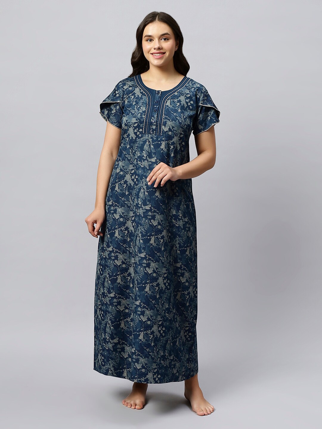 

QUIRA Floral Printed Maxi Nightdress, Blue