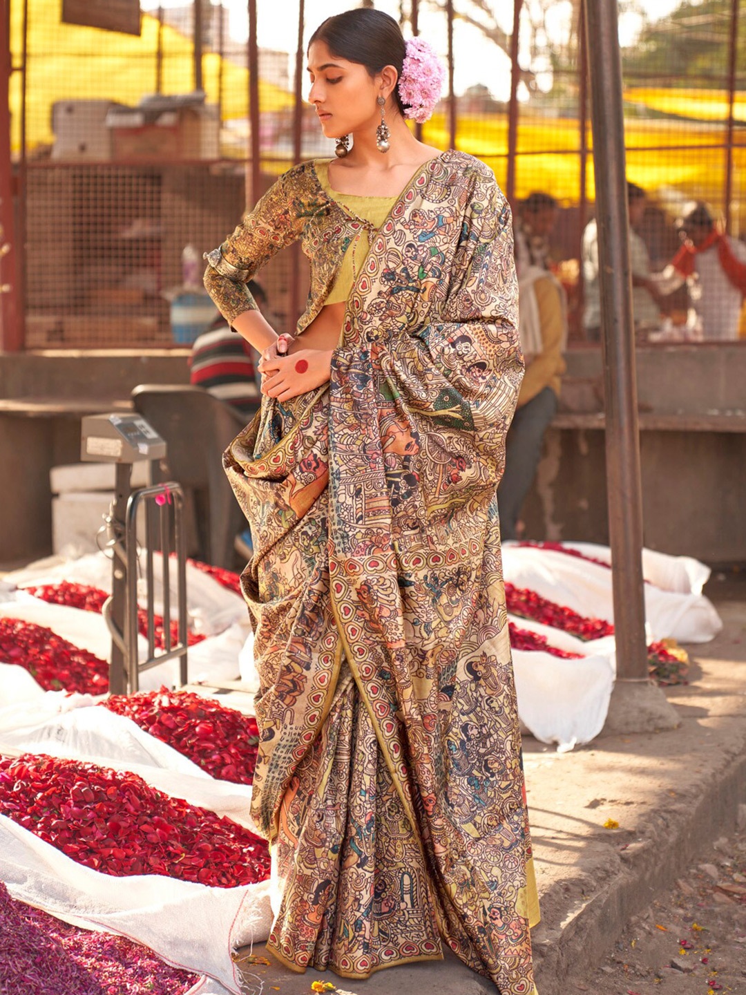 

Saree mall Ethnic Motifs Printed Baluchari Saree, Beige