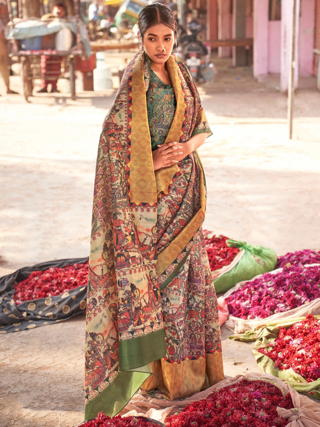 

Saree mall Ethnic Motifs Printed Baluchari Sarees, Beige