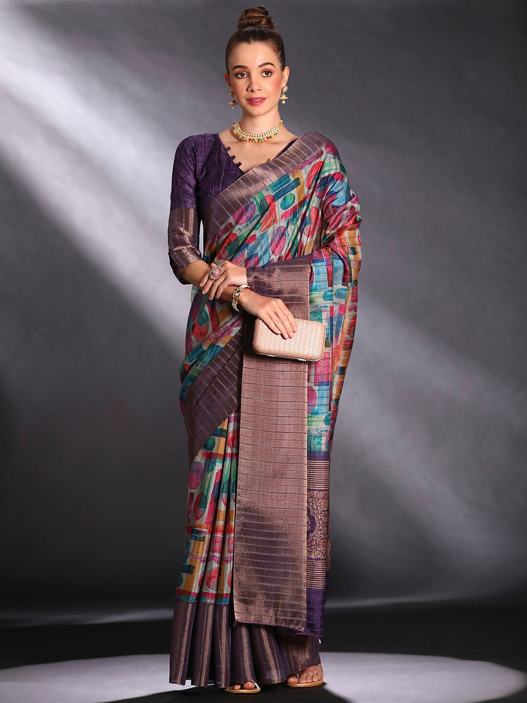 

Saree mall Purple Geometric Printed Silk Blend Sarees