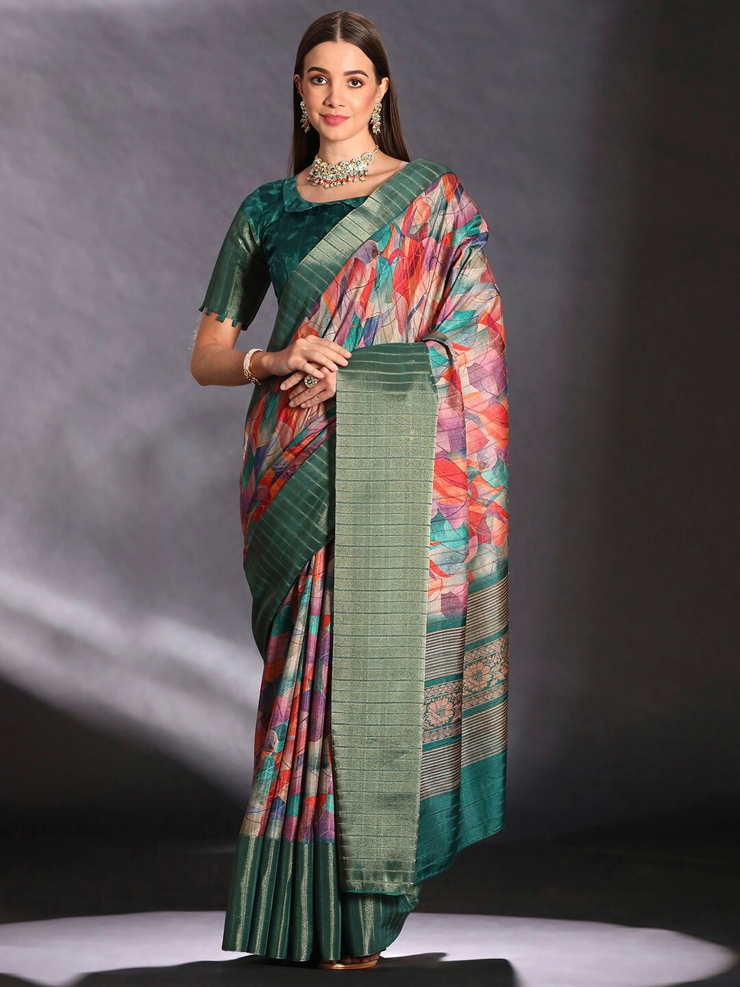 

Saree mall Geometric Printed Sarees, Green