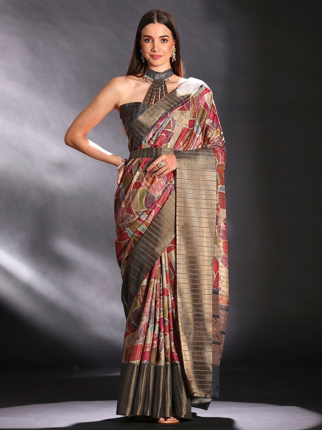 

Saree mall Geometric Printed Sarees, Grey