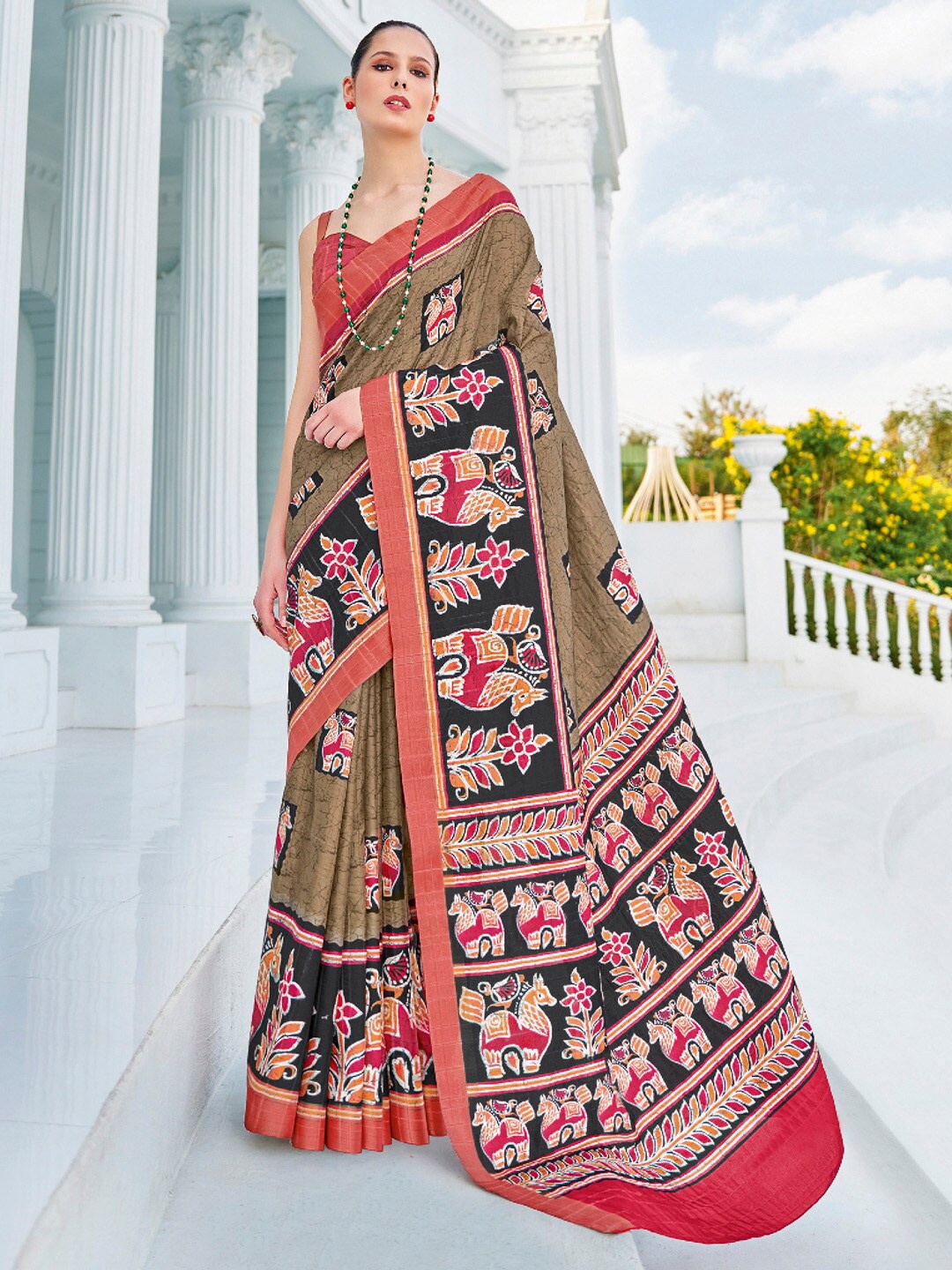 

Saree mall Ethnic Motifs Sungudi Sarees, Olive