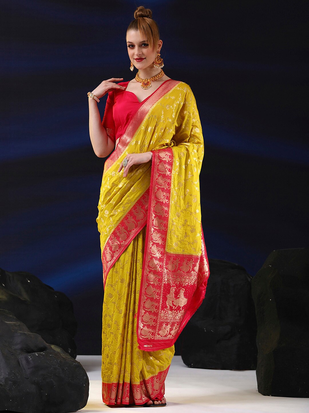 

Saree mall Ethnic Motifs Woven Design Zari Sarees, Yellow