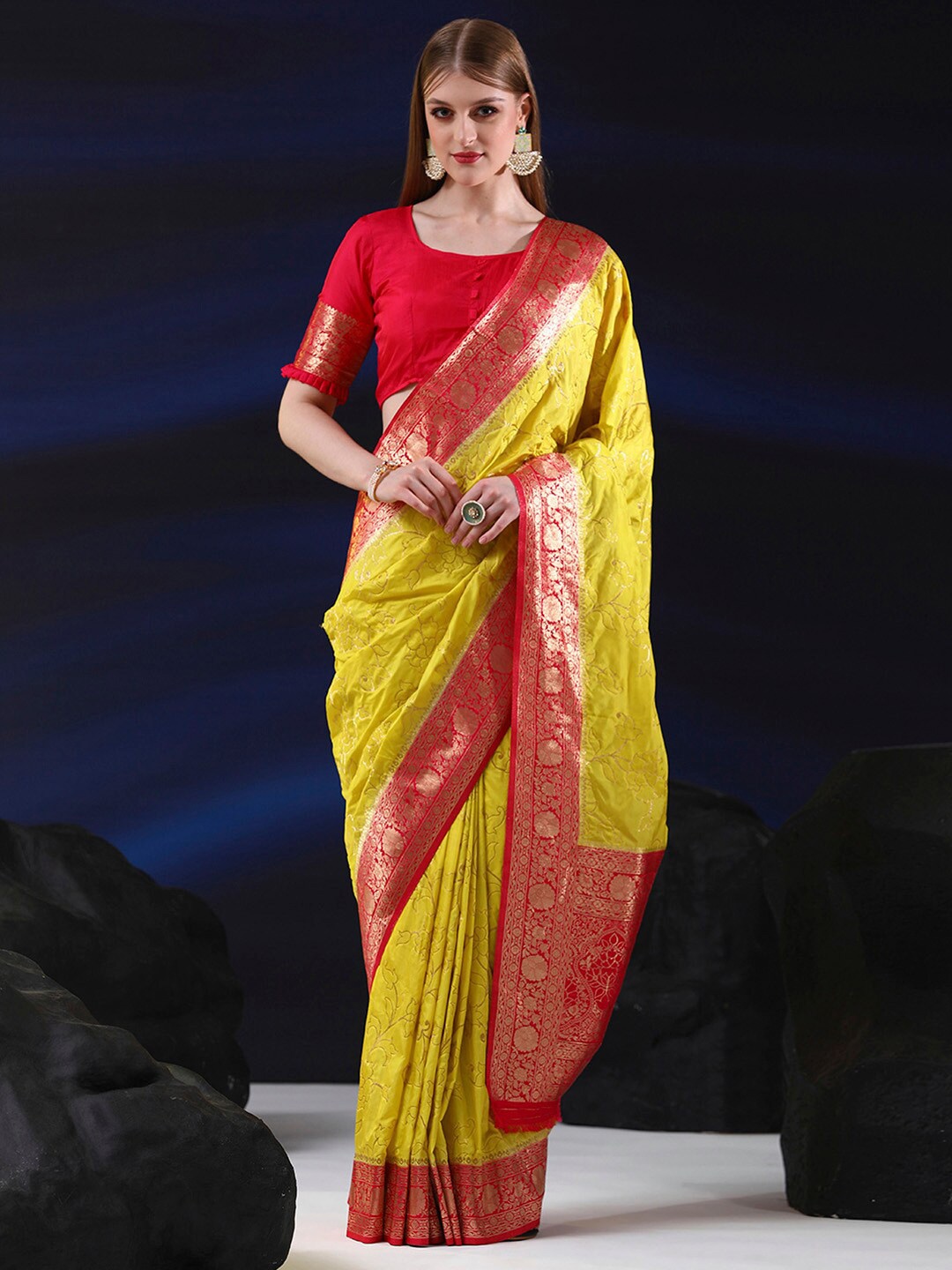 

Saree mall Floral Woven Design Zari Saree, Yellow